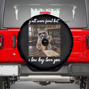 Funny Classroom Raccoon Iced Coffee Teacher Spare Tire Cover Y'all Were Feral But I Low Key Love You TS02 Black Print Your Wear