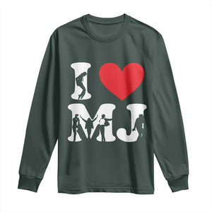 I Heart MJ Dance Silhouette Tribute Long Sleeve Shirt Iconic Pop Culture Famous Dance Poses for Music Legend Fans TS02 Dark Forest Green Print Your Wear