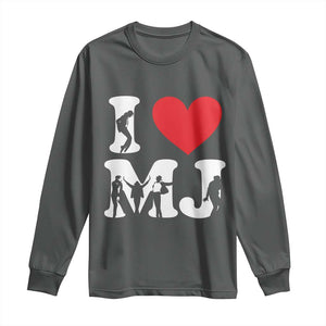 I Heart MJ Dance Silhouette Tribute Long Sleeve Shirt Iconic Pop Culture Famous Dance Poses for Music Legend Fans TS02 Dark Heather Print Your Wear