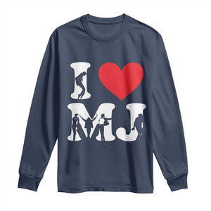 I Heart MJ Dance Silhouette Tribute Long Sleeve Shirt Iconic Pop Culture Famous Dance Poses for Music Legend Fans TS02 Navy Print Your Wear