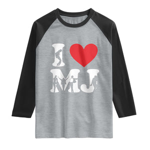 I Heart MJ Dance Silhouette Tribute Raglan Shirt Iconic Pop Culture Famous Dance Poses for Music Legend Fans TS02 Heather Gray Black Print Your Wear
