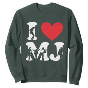 I Heart MJ Dance Silhouette Tribute Sweatshirt Iconic Pop Culture Famous Dance Poses for Music Legend Fans TS02 Dark Forest Green Print Your Wear