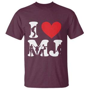 I Heart MJ Dance Silhouette Tribute T Shirt Iconic Pop Culture Famous Dance Poses for Music Legend Fans TS02 Maroon Print Your Wear