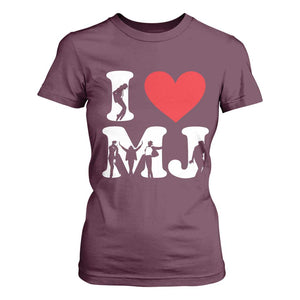 I Heart MJ Dance Silhouette Tribute T Shirt For Women Iconic Pop Culture Famous Dance Poses for Music Legend Fans TS02 Maroon Print Your Wear