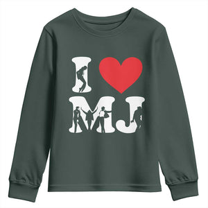 I Heart MJ Dance Silhouette Tribute Youth Sweatshirt Iconic Pop Culture Famous Dance Poses for Music Legend Fans