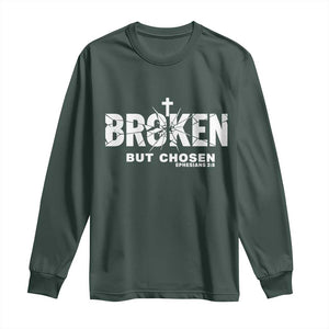 Broken But Chosen Ephesians 2:8 Bible Verse Long Sleeve Shirt Christian Faith Grace and Salvation Gift TS02 Dark Forest Green Print Your Wear