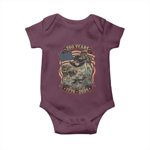 250 Years 1776 to 2026 Ultimate American Landmark Collage Baby Onesie Liberty Bell Eagle and US Flag Semiquincentennial Patriotic TS02 Maroon Print Your Wear