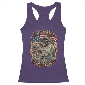 250 Years 1776 to 2026 Ultimate American Landmark Collage Racerback Tank Top Liberty Bell Eagle and US Flag Semiquincentennial Patriotic TS02 Purple Print Your Wear
