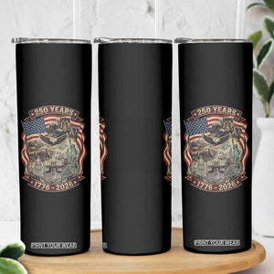 250 Years 1776 to 2026 Ultimate American Landmark Collage Skinny Tumbler Liberty Bell Eagle and US Flag Semiquincentennial Patriotic TS02 Print Your Wear