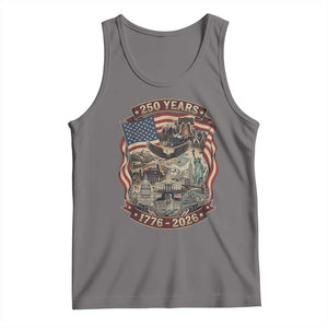 250 Years 1776 to 2026 Ultimate American Landmark Collage Tank Top Liberty Bell Eagle and US Flag Semiquincentennial Patriotic TS02 Deep Heather Print Your Wear