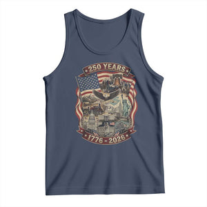 250 Years 1776 to 2026 Ultimate American Landmark Collage Tank Top Liberty Bell Eagle and US Flag Semiquincentennial Patriotic TS02 Navy Print Your Wear