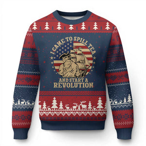 Funny Boston Tea Party Ugly Christmas Sweater I Came To Spill Tea And Start A Revolution Retro Graphic