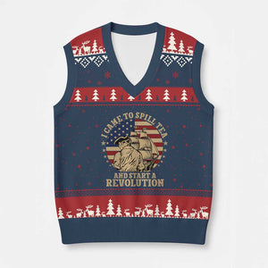 Funny Boston Tea Party V-Neck Knit Sweater Vest I Came To Spill Tea And Start A Revolution Retro Graphic