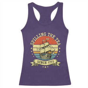 Spilling The Tea Since 1773 Racerback Tank Top Retro Sunset Boston Tea Party History