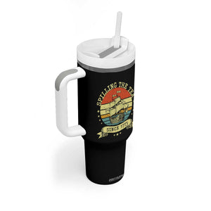 Spilling The Tea Since 1773 Tumbler With Handle Retro Sunset Boston Tea Party History