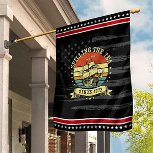 Spilling The Tea Since 1773 Patriotic Garden Flag Retro Sunset Boston Tea Party History