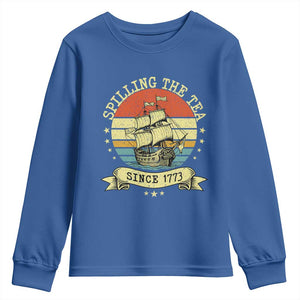 Spilling The Tea Since 1773 Youth Sweatshirt Retro Sunset Boston Tea Party History