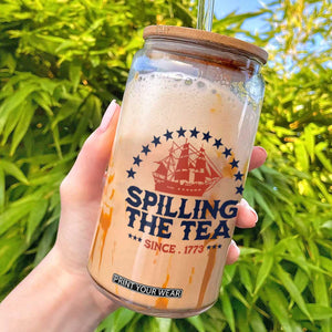 Spilling The Tea Since 1773 Glass Can Patriotic Nautical Stars American History