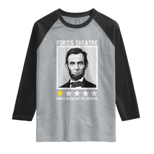 Fords Theatre One Star Awful Wouldnt Recommend Raglan Shirt Abraham Lincoln Funny History Dark Humor