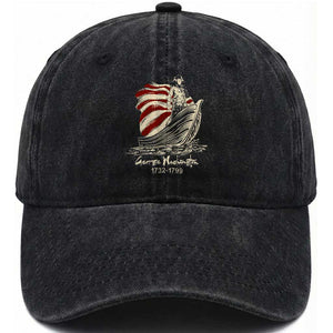 George Washington Crossing The Delaware Patriotic Washed Cotton Baseball Cap Vintage American Flag Graphic