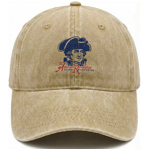 George Washington The American Revolution Washed Cotton Baseball Cap Distressed Sketch Historic Patriotic Graphic