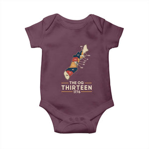 The OG Thirteen 1776 Original Colonies Map Baby Onesie Funny Retro American History