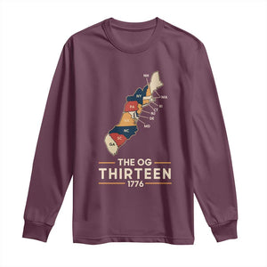 The OG Thirteen 1776 Original Colonies Map Long Sleeve Shirt Funny Retro American History