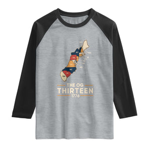 The OG Thirteen 1776 Original Colonies Map Raglan Shirt Funny Retro American History