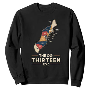 The OG Thirteen 1776 Original Colonies Map Sweatshirt Funny Retro American History