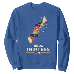 The OG Thirteen 1776 Original Colonies Map Sweatshirt Funny Retro American History