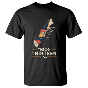The OG Thirteen 1776 Original Colonies Map T Shirt Funny Retro American History