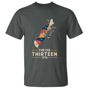 The OG Thirteen 1776 Original Colonies Map T Shirt Funny Retro American History