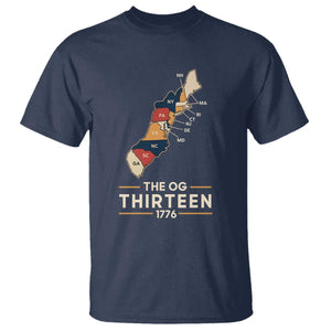 The OG Thirteen 1776 Original Colonies Map T Shirt Funny Retro American History