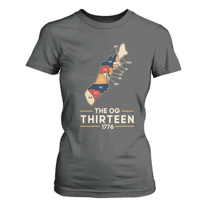 The OG Thirteen 1776 Original Colonies Map T Shirt For Women Funny Retro American History