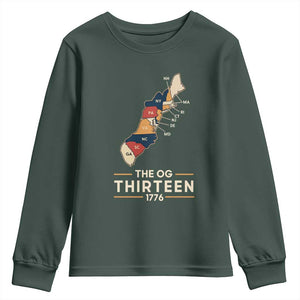 The OG Thirteen 1776 Original Colonies Map Youth Sweatshirt Funny Retro American History