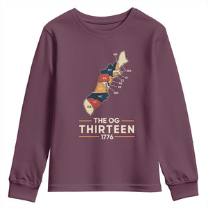 The OG Thirteen 1776 Original Colonies Map Youth Sweatshirt Funny Retro American History