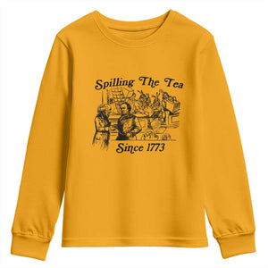 Spilling The Tea Since 1773 Youth Sweatshirt Boston Tea Party Vintage Historical Sketch Graphic