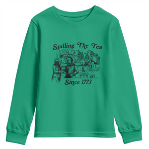 Spilling The Tea Since 1773 Youth Sweatshirt Boston Tea Party Vintage Historical Sketch Graphic