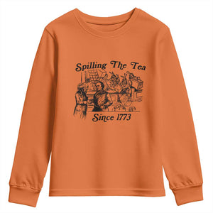 Spilling The Tea Since 1773 Youth Sweatshirt Boston Tea Party Vintage Historical Sketch Graphic