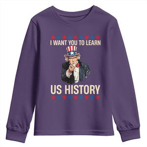 Uncle Sam I Want You To Learn US History Youth Sweatshirt Patriotic Teachers Students