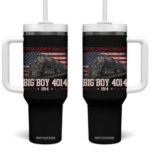 Vintage Steam Locomotive Heritage Tumbler With Handle The Legend of Rails American Flag TS02 One Size: 40 oz Black Print Your Wear
