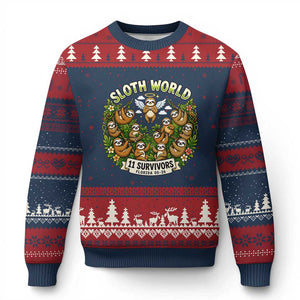 Sloth World 11 Survivors Wildlife Awareness Ugly Christmas Sweater Florida Animal Rights Protest and Support TS02 Navy Red Print Your Wear