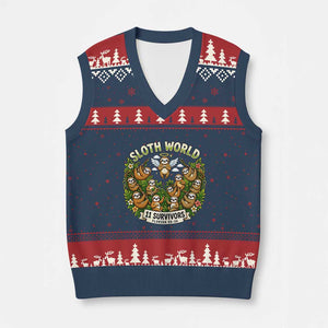Sloth World 11 Survivors Wildlife Awareness V-Neck Knit Sweater Vest Florida Animal Rights Protest and Support TS02 Navy Red Print Your Wear