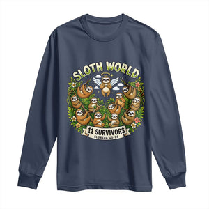 Sloth World 11 Survivors Wildlife Awareness Long Sleeve Shirt Florida Animal Rights Protest and Support TS02 Navy Print Your Wear