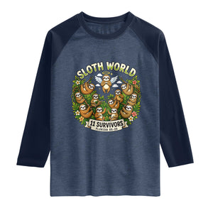 Sloth World 11 Survivors Wildlife Awareness Raglan Shirt Florida Animal Rights Protest and Support TS02 Heather Denim Navy Print Your Wear