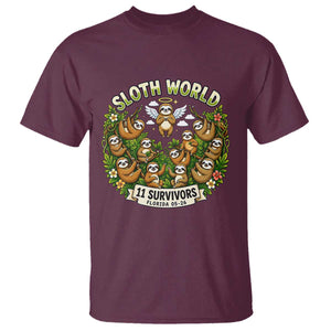Sloth World 11 Survivors Wildlife Awareness T Shirt Florida Animal Rights Protest and Support TS02 Maroon Print Your Wear