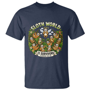 Sloth World 11 Survivors Wildlife Awareness T Shirt Florida Animal Rights Protest and Support TS02 Navy Print Your Wear