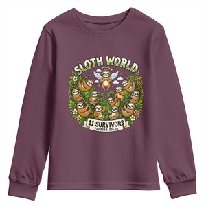 Sloth World 11 Survivors Wildlife Awareness Youth Sweatshirt Florida Animal Rights Protest and Support TS02 Maroon Print Your Wear