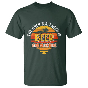 Funny Drinking T Shirt The Only B.S. I Need Is Beer And Sunshine Lover Retro Sunset TS02 Dark Forest Green Printyourwear
