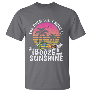 Funny Liquor Lover T Shirt The Only B.S. I Need Is Booze & Sunshine Spirit Retro Sunset Summer TS02 Charcoal Print Your Wear